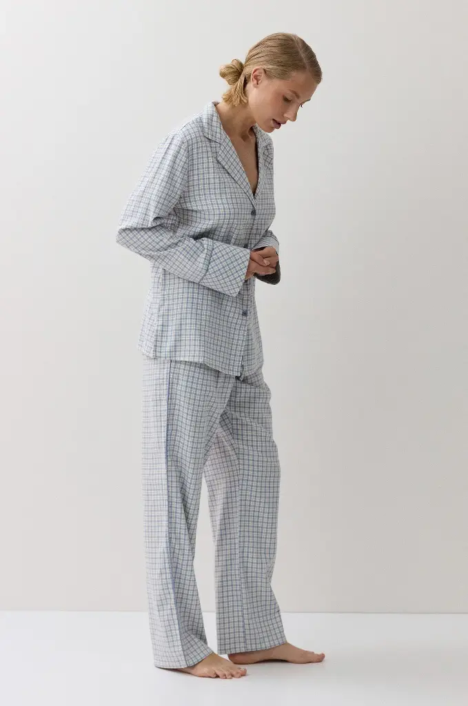 Pyjama dame long boutonné ARUELLE "Daria" Light Blue
