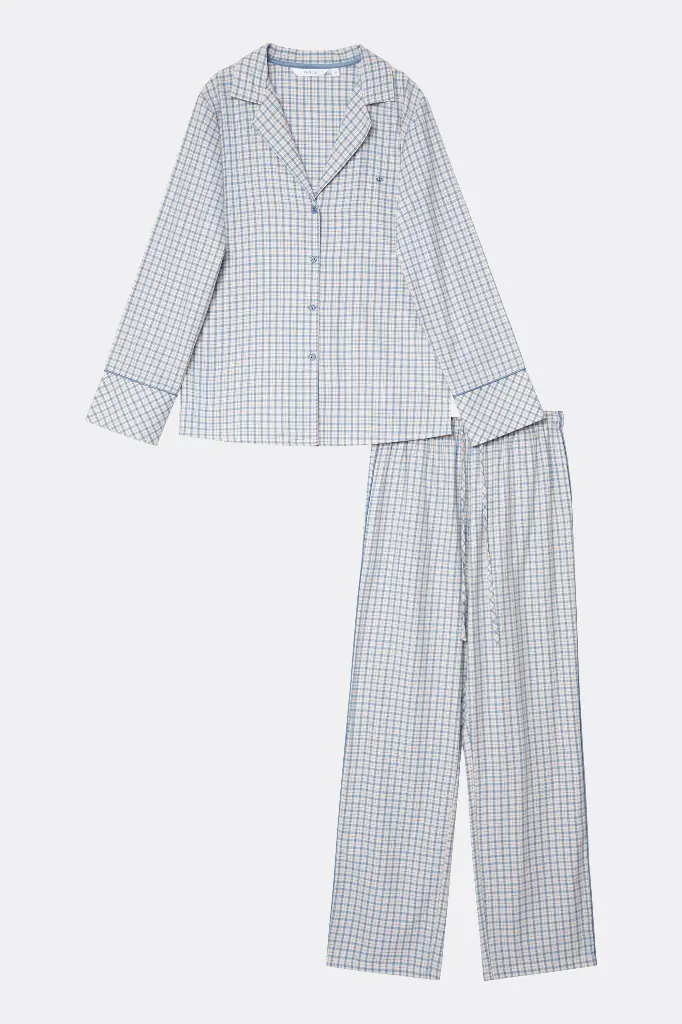 Pyjama dame long boutonné ARUELLE "Daria" Light Blue