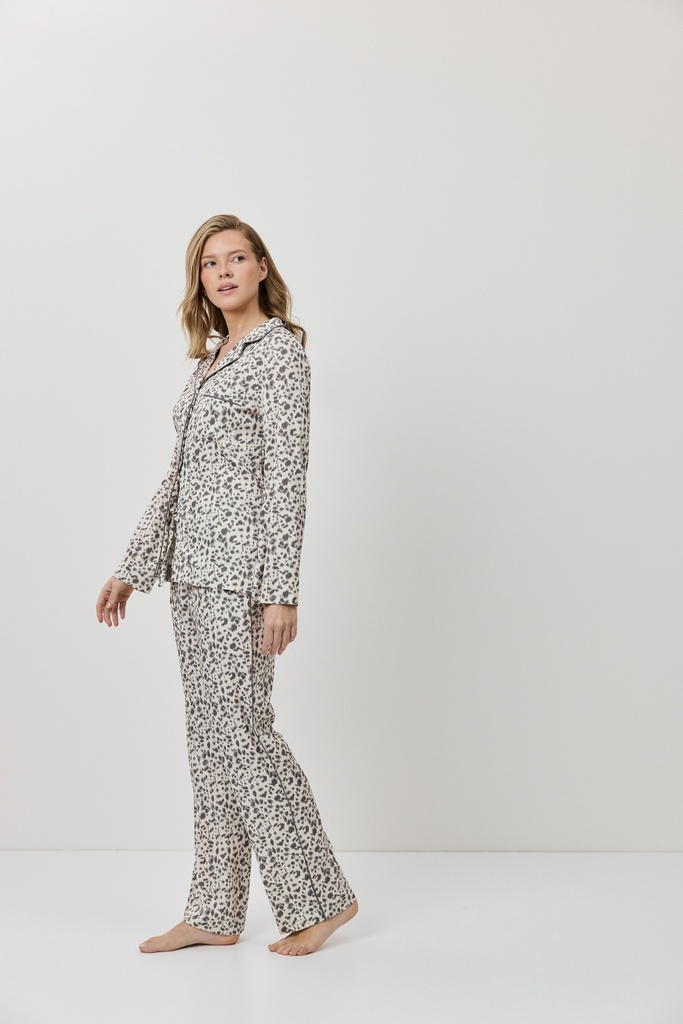 Pyjama dame long boutonné ARUELLE "Asha" - Beige
