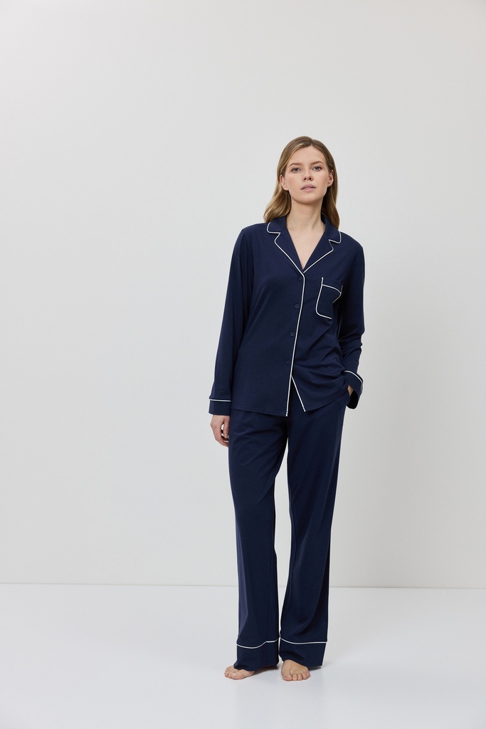 Pyjama dame long boutonné ARUELLE "Lunie" - Deep Blue