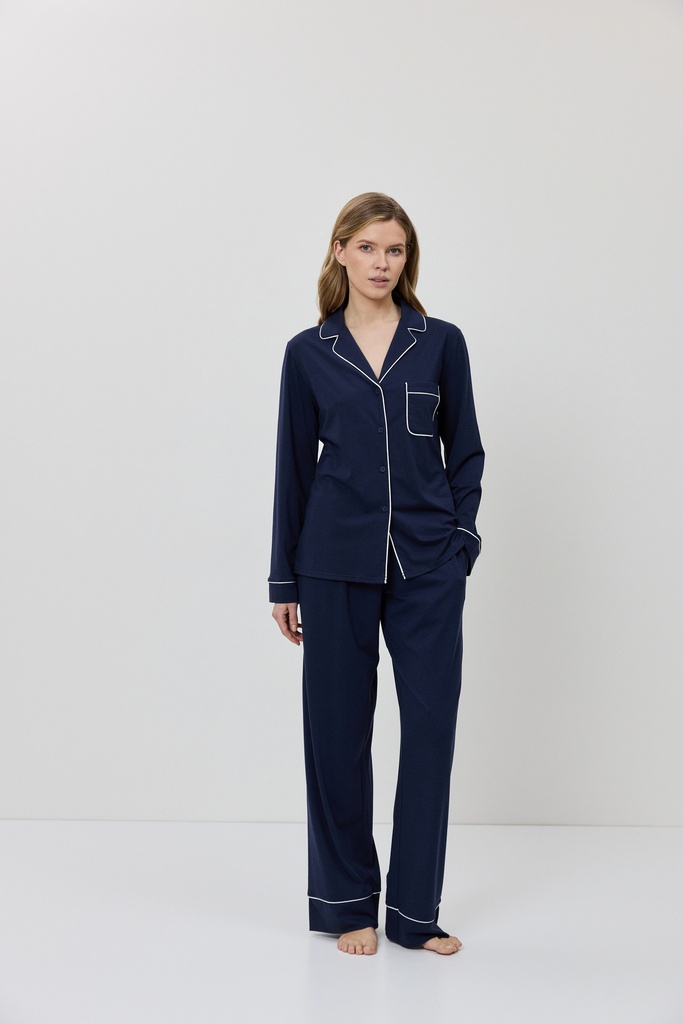 Pyjama dame long boutonné ARUELLE "Lunie" - Deep Blue