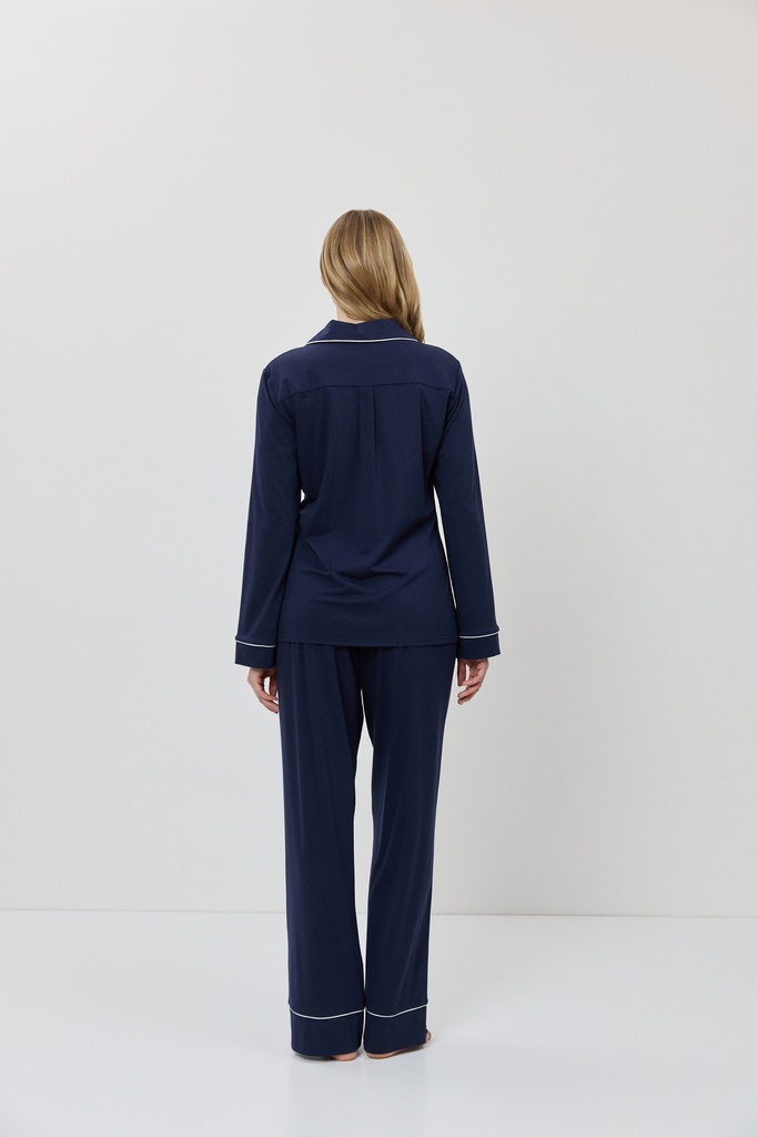 Pyjama dame long boutonné ARUELLE "Lunie" - Deep Blue