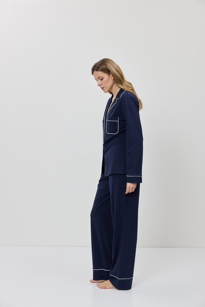 Pyjama dame long boutonné ARUELLE "Lunie" - Deep Blue