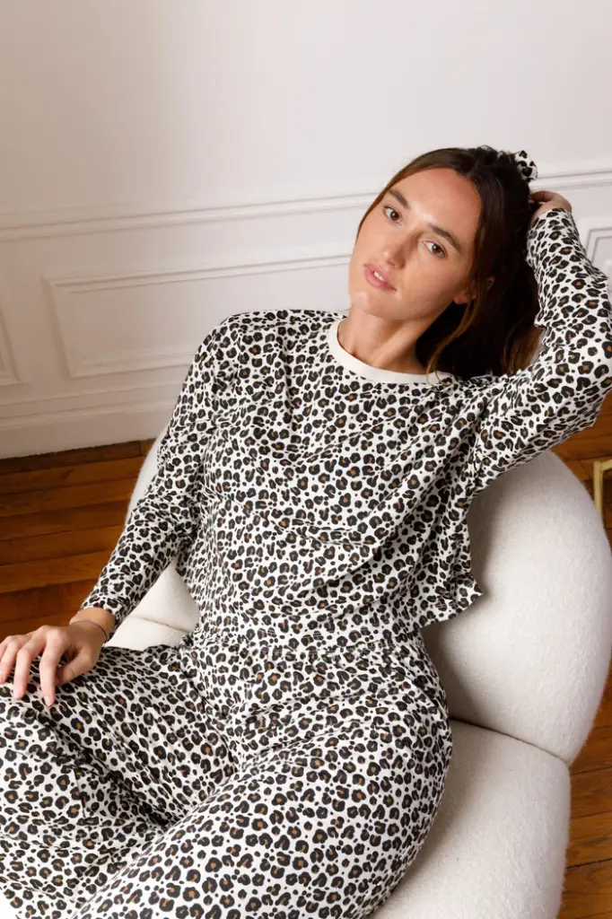 Pyjama long dame coton bio WE ARE JOLIES "Léopard Beige"