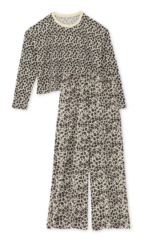 Pyjama long dame coton bio WE ARE JOLIES "Léopard Beige"