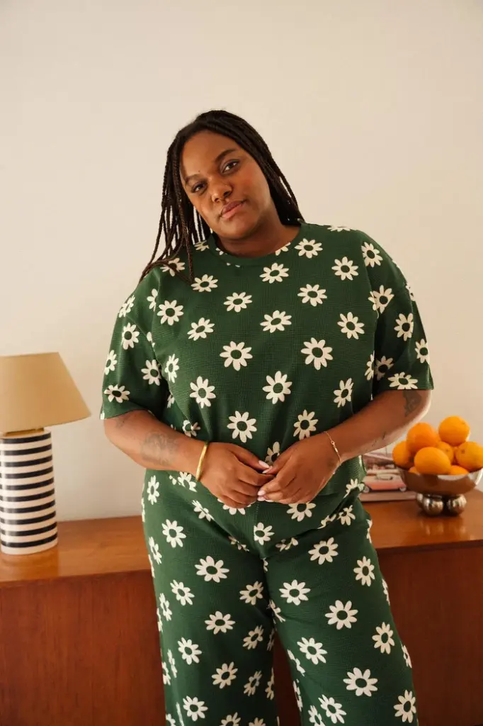 Pyjama long gauffré dame coton bio WE ARE JOLIES "Dahlia Vert"