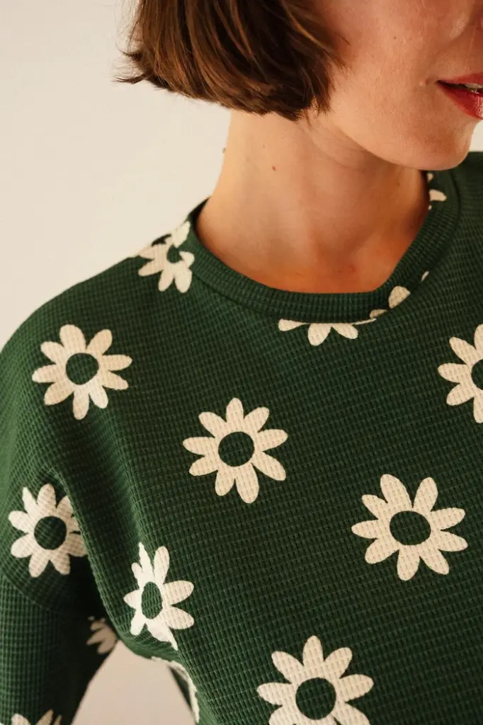 Pyjama long gauffré dame coton bio WE ARE JOLIES "Dahlia Vert"