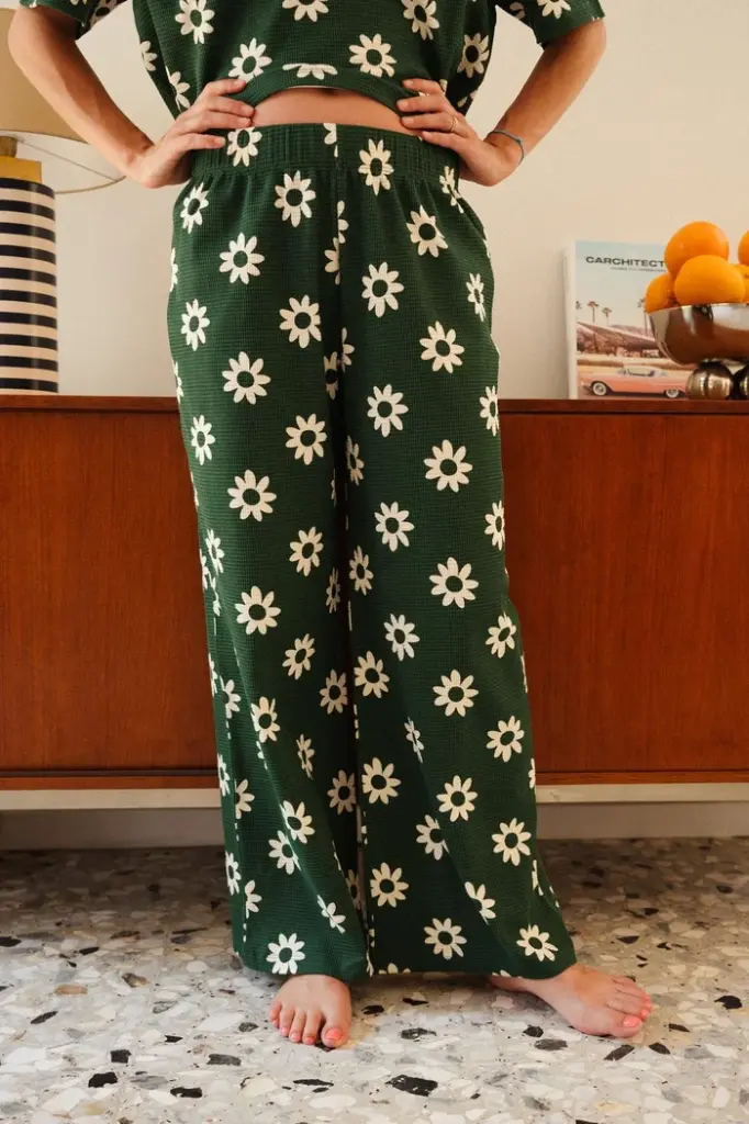 Pyjama long gauffré dame coton bio WE ARE JOLIES "Dahlia Vert"