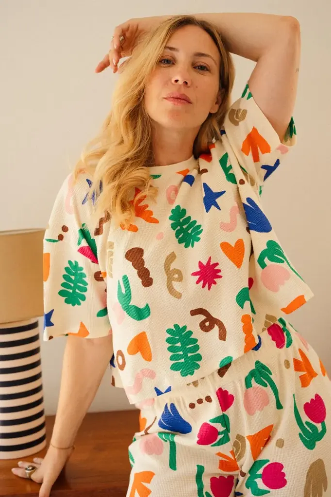 Pyjama long gauffré dame coton bio WE ARE JOLIES "Mini Souk"