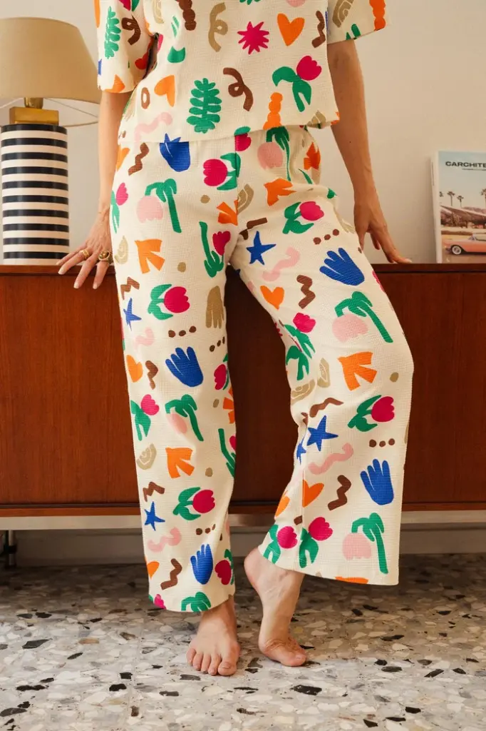 Pyjama long gauffré dame coton bio WE ARE JOLIES "Mini Souk"
