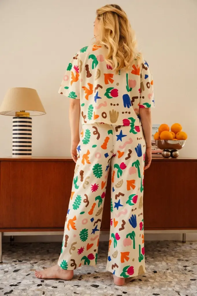 Pyjama long gauffré dame coton bio WE ARE JOLIES "Mini Souk"