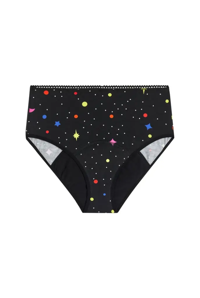 Culotte menstruelle dame taille haute flux abondant coton bio WE ARE JOLIES "Astro Pailettes"