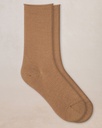 Chaussettes dame bord roulé BLEU FORET "Laine Fine" FBU6700 - Praline FQ9