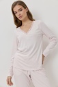 Pyjama dame long col V ARUELLE "Renee" - Pink