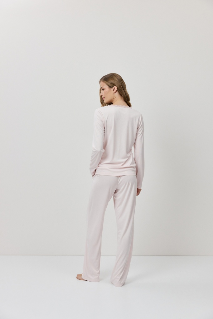 Pyjama dame long col V ARUELLE "Renee" - Pink