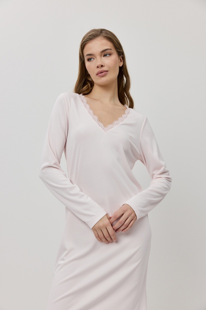 Chemise de nuit dame col V ARUELLE "Renee" - Pink
