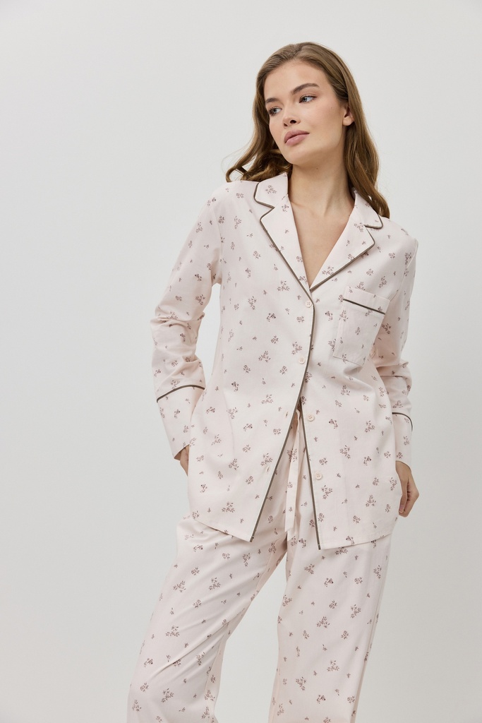 Pyjama dame long boutonné ARUELLE "Petra" - Pink