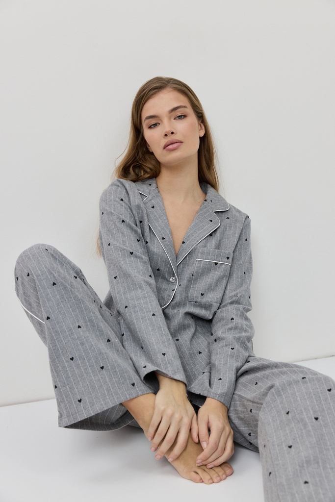 Pyjama long dame boutonné ARUELLE "Harriet" - Grey