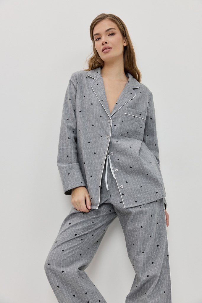 Pyjama long dame boutonné ARUELLE "Harriet" - Grey