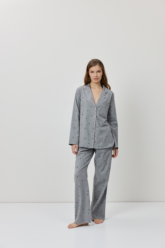 Pyjama long dame boutonné ARUELLE "Harriet" - Grey