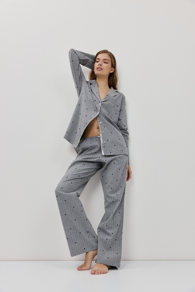 Pyjama long dame boutonné ARUELLE "Harriet" - Grey