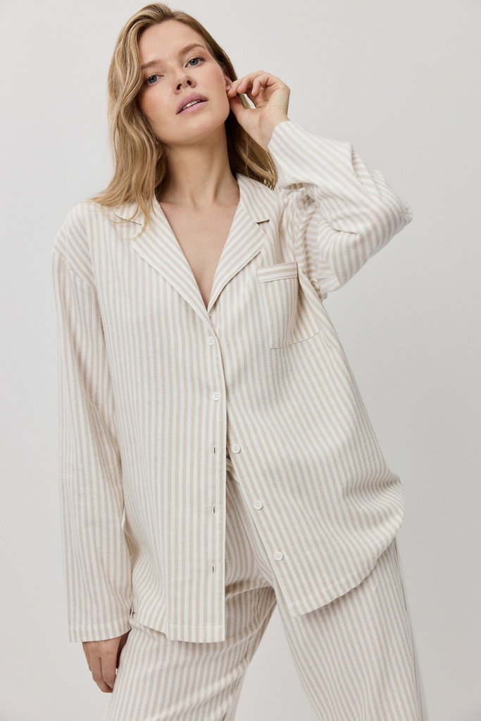 Pyjama long dame boutonné ARUELLE "Aven" - Beige