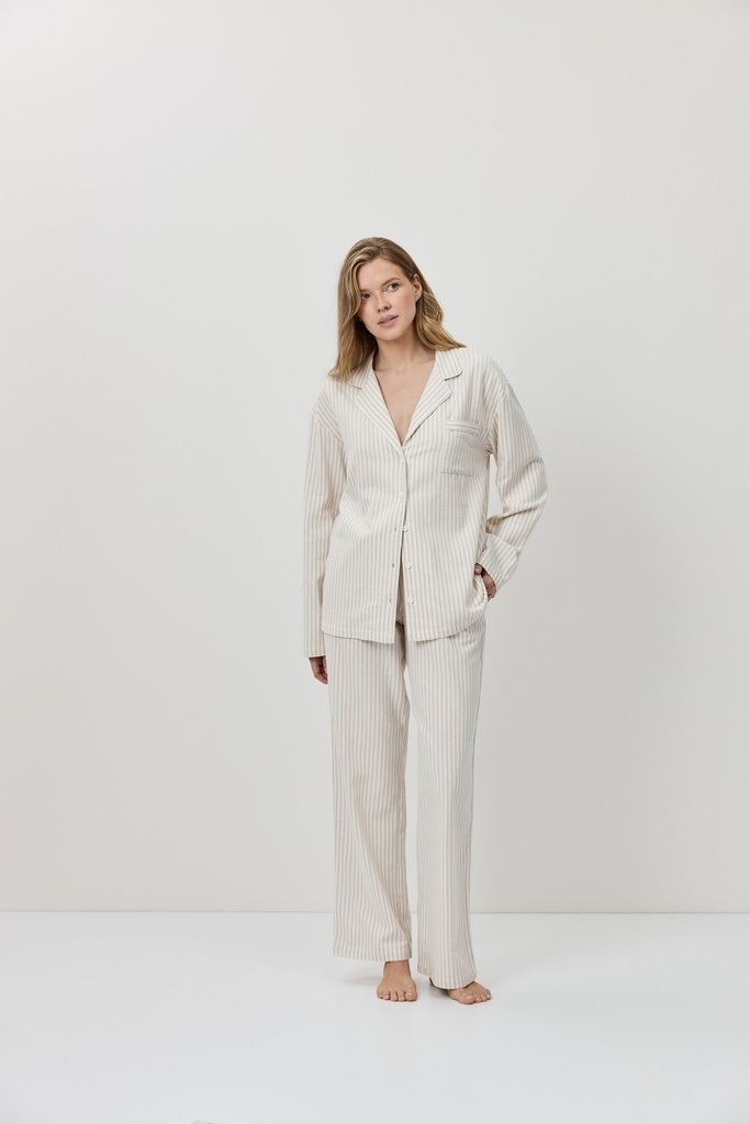Pyjama long dame boutonné ARUELLE "Aven" - Beige