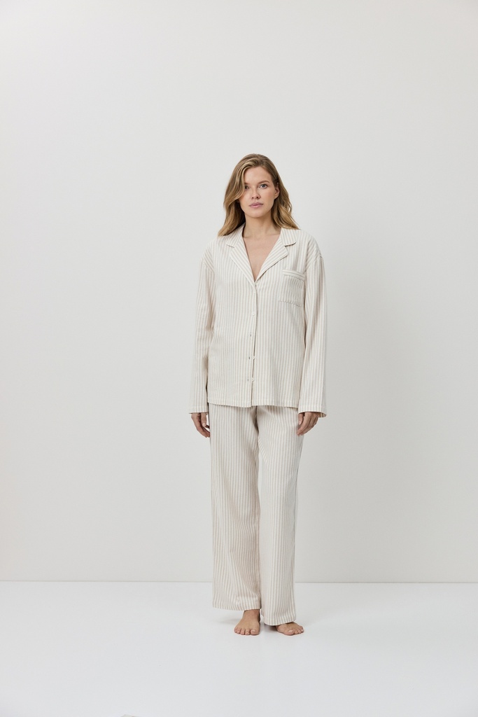 Pyjama long dame boutonné ARUELLE "Aven" - Beige