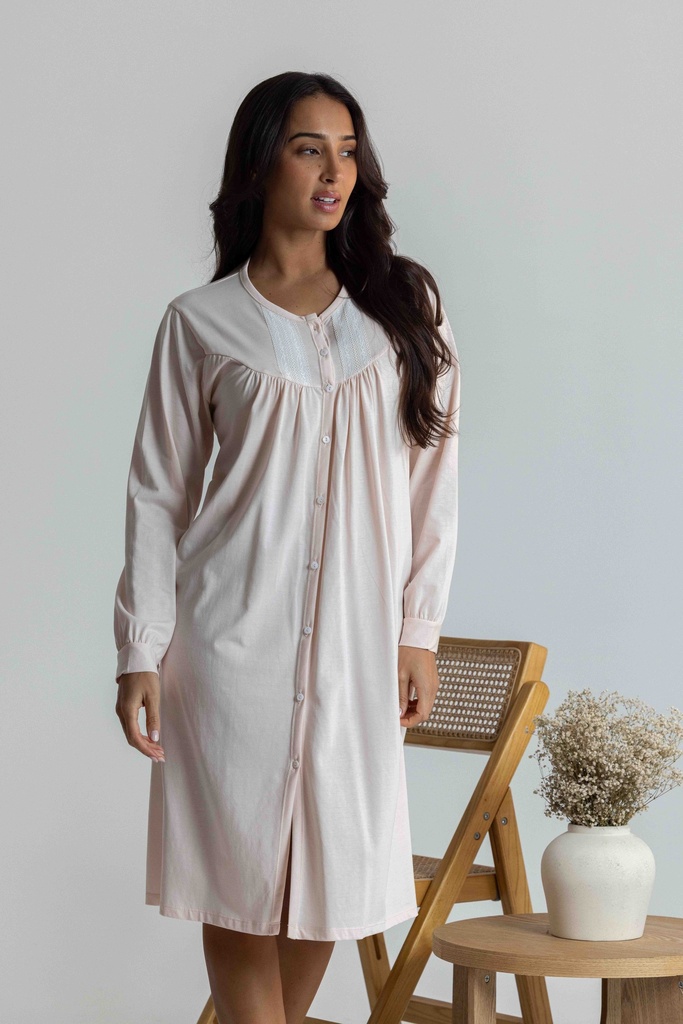 Chemise de nuit longue dame avec patte de boutonnage MIRA 3359MW - Bleu ciel 03