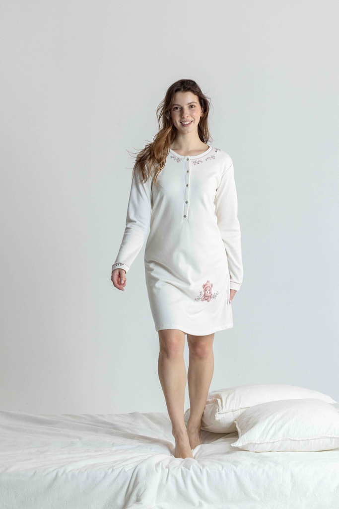 Chemise de nuit courte dame avec patte de boutonnage MIRA 3349MW - Ecru 09
