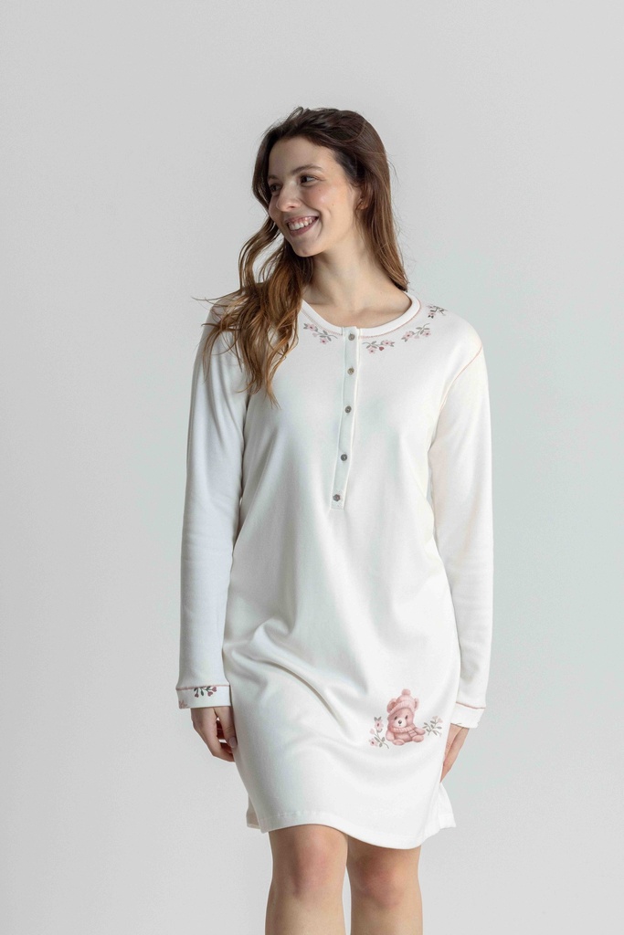 Chemise de nuit courte dame avec patte de boutonnage MIRA 3349MW - Ecru 09