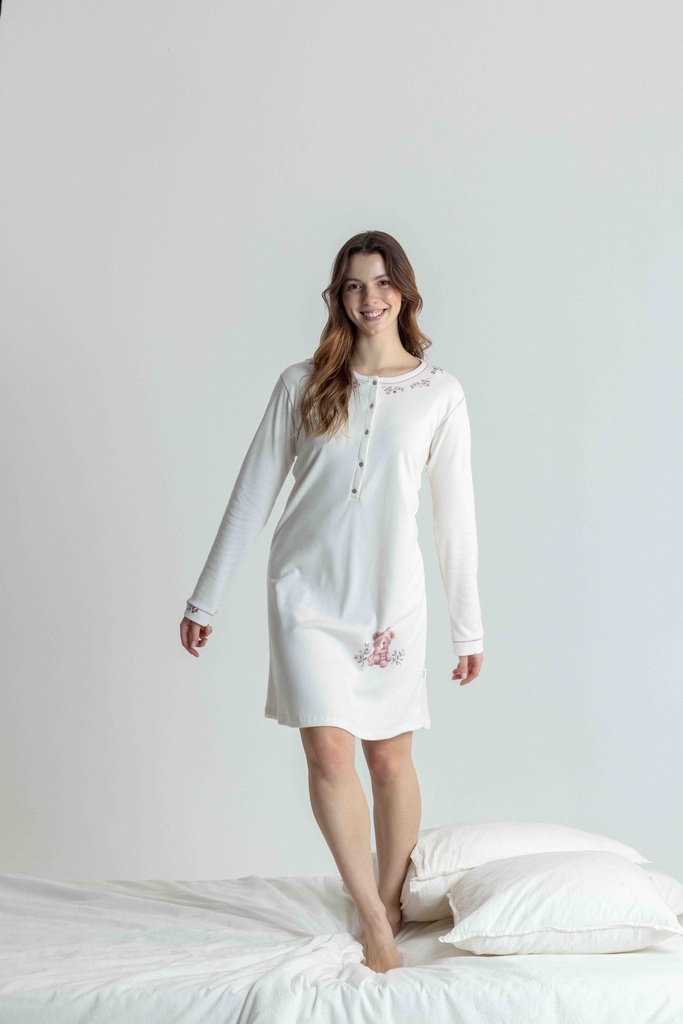 Chemise de nuit courte dame avec patte de boutonnage MIRA 3349MW - Ecru 09