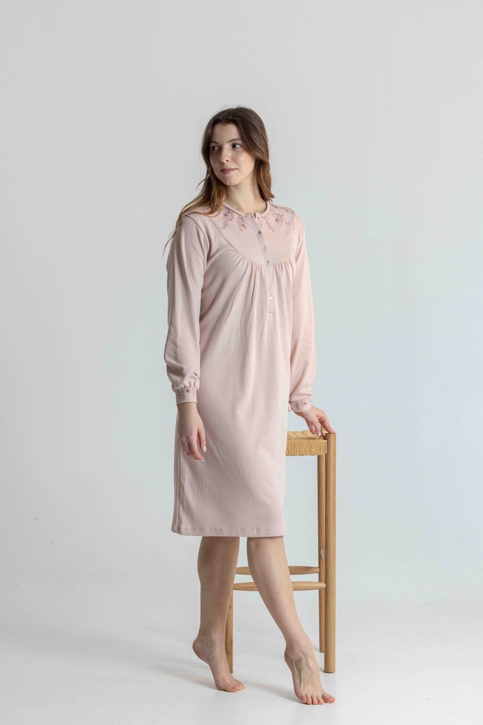 Chemise de nuit courte dame avec patte de boutonnage MIRA 3365MW - Vieux Rose 02