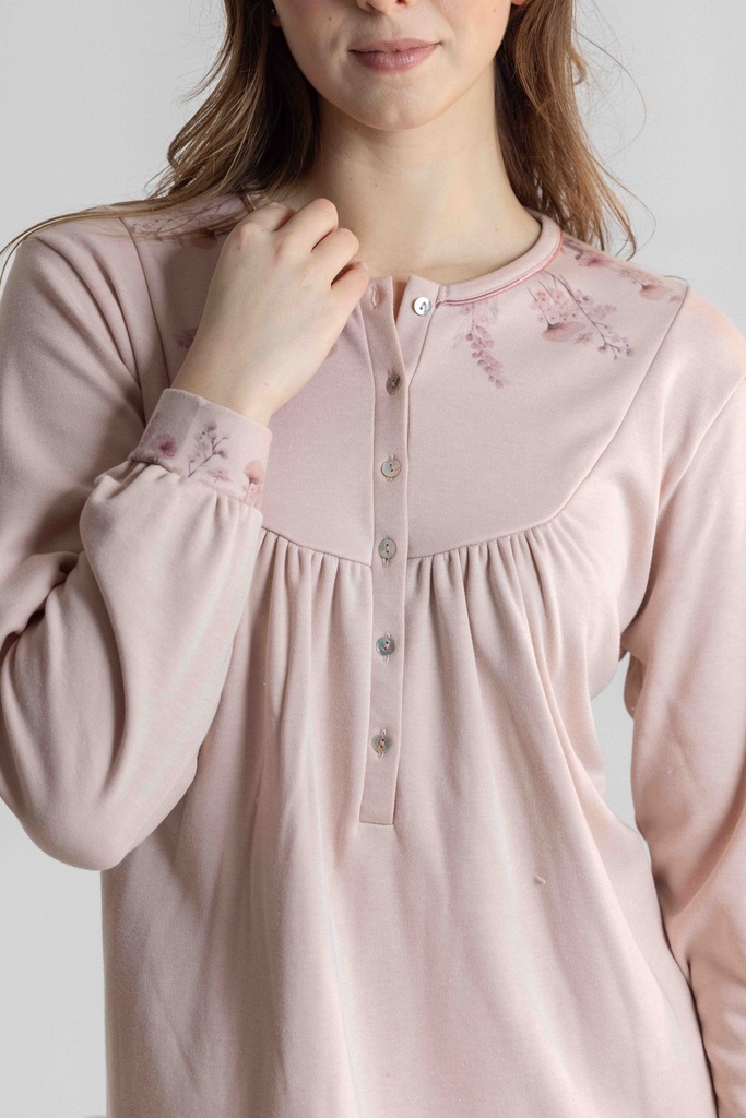 Chemise de nuit courte dame avec patte de boutonnage MIRA 3365MW - Vieux Rose 02