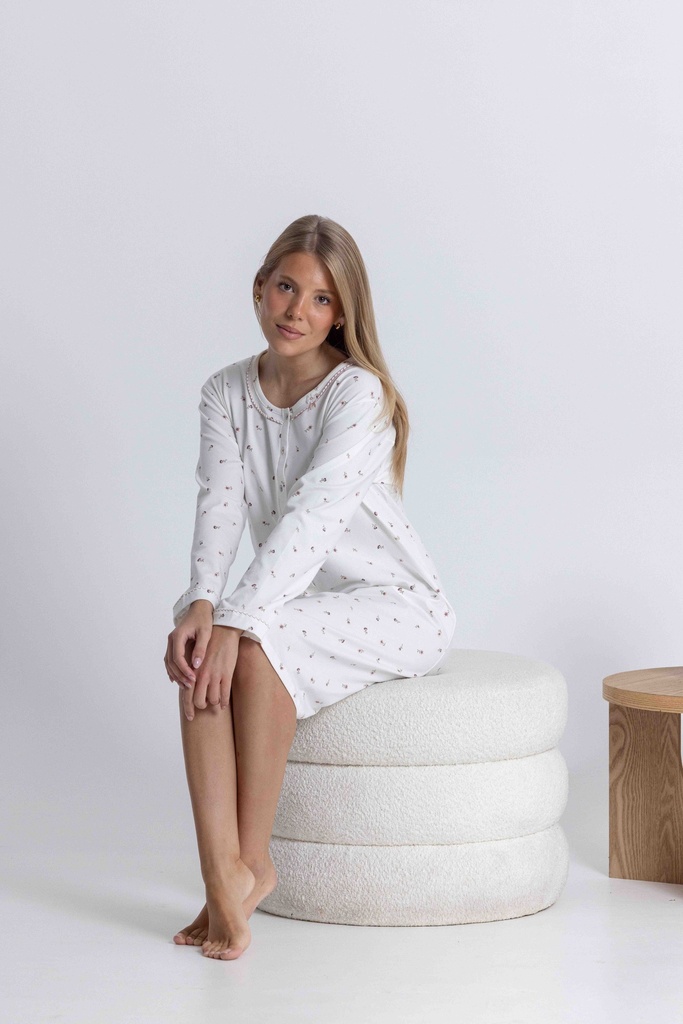 Chemise de nuit courte dame avec patte de boutonnage MIRA 3350MW - Ecru 09