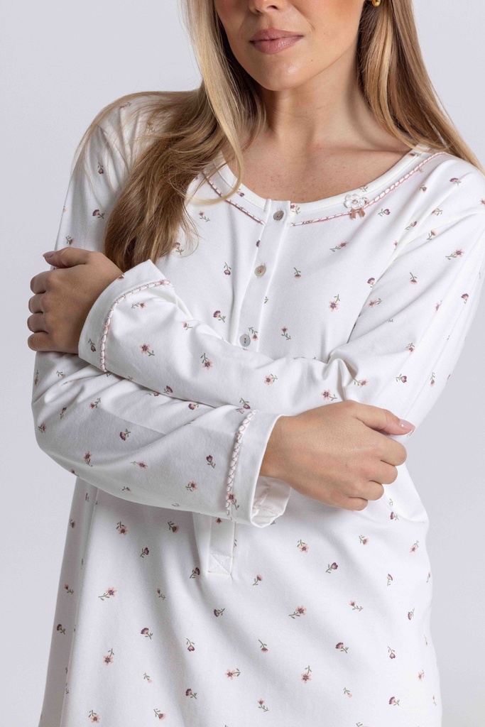 Chemise de nuit courte dame avec patte de boutonnage MIRA 3350MW - Ecru 09