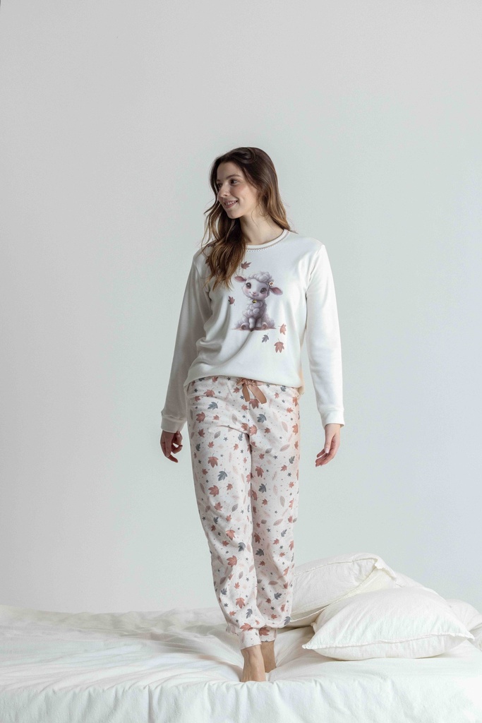 Pyjama long et doux dame "Agneau" MIRA 8566MW - Ecru 07