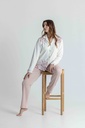 Pyjama long et doux avec boutons dame MIRA 8567MW - Ecru et rose 02