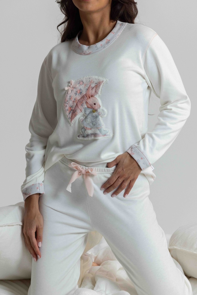 Pyjama long et doux dame MIRA 8555MW "Lapereau" - Ecru 09