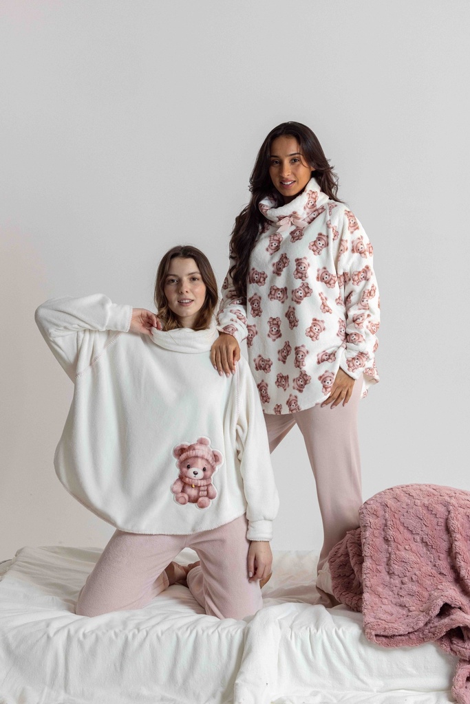 Poncho doux dame MIRA "Teddy Bear" 7066MW - Ecru 02
