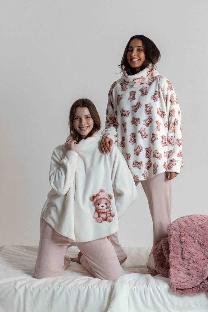 Poncho doux dame MIRA "Teddy Bear" 7066MW - Ecru 02