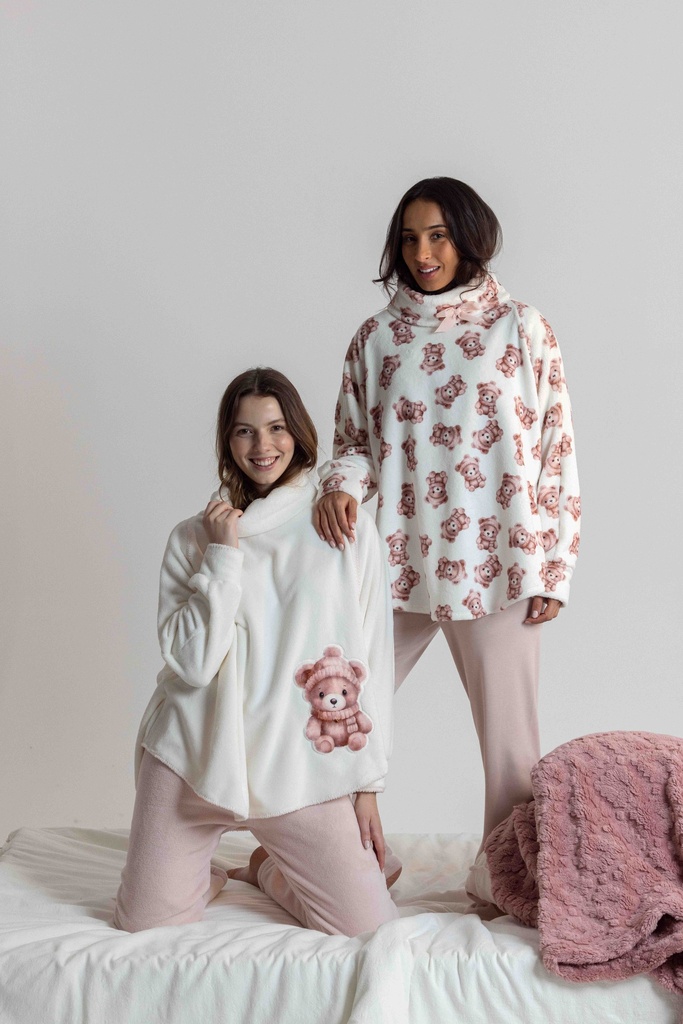 Poncho doux dame MIRA "Teddy Bear" 7066MW - Ecru 02