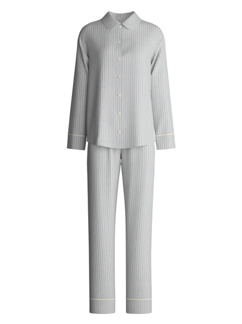 Pyjama dame long boutonné 100% coton CALIDA "Flannel Dreams" 46856 - Pearl Blue 542