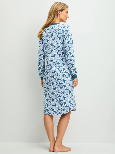 Chemise de nuit longue dame 110cm avec patte de boutonnage CALIDA "Midnight Flowers" 32958 - Crak petrol 520