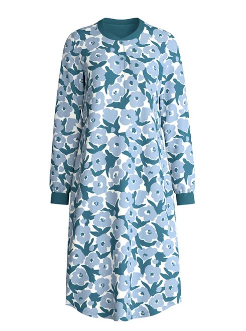 Chemise de nuit longue dame 110cm avec patte de boutonnage CALIDA "Midnight Flowers" 32958 - Crak petrol 520