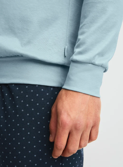 Pyjama long homme avec bords resserés 100% coton CALIDA "Relax Imprint" 47687 - Tourmaline blue 547