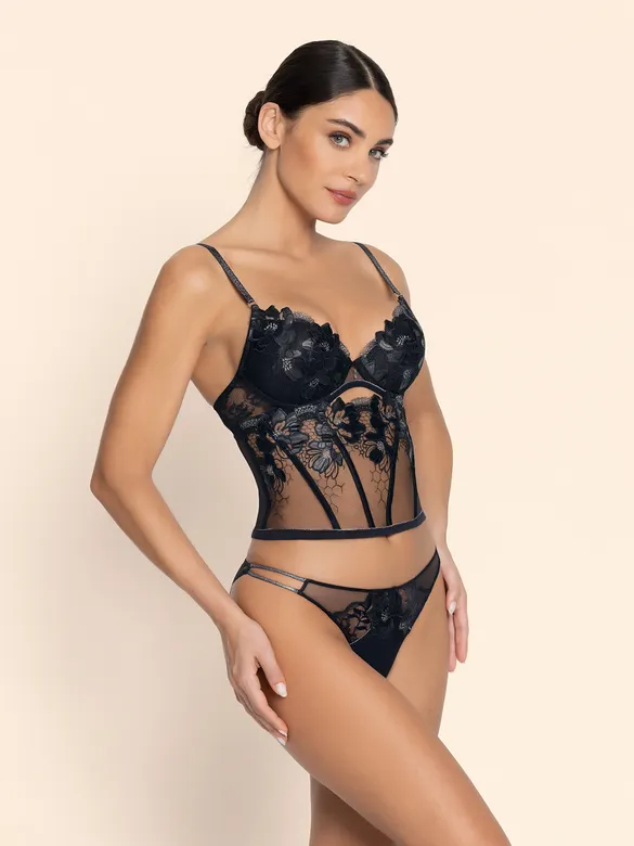 Porte-jarretelles serre-taille LISE CHARMEL "Cuir Sexy Couture" ACM4805 - Noir Argent 8163