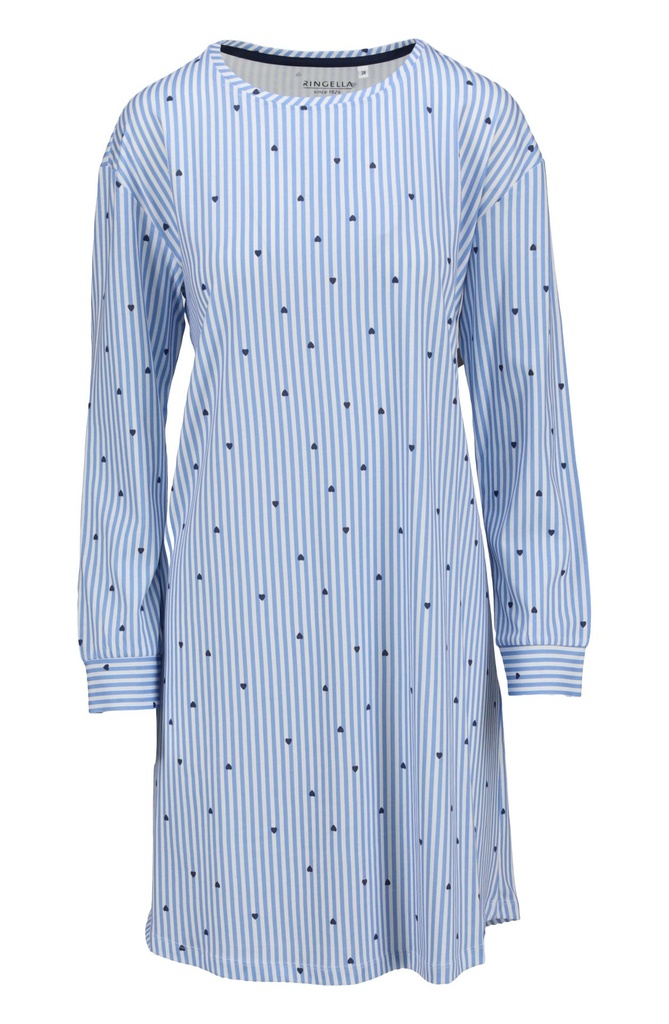 Chemise de nuit dame 100% coton RINGELLA "Rayures et Coeurs" 6511013 - Air Blue 243