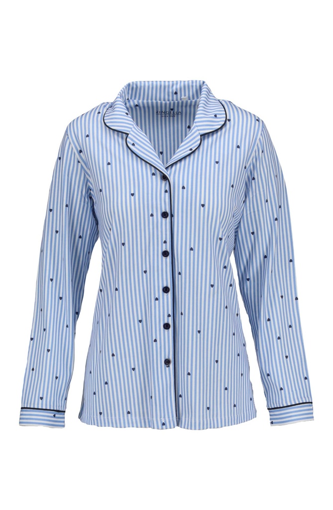 Pyjama dame 100% coton RINGELLA "Rayures et Coeurs" 6511214 - Air Blue 243