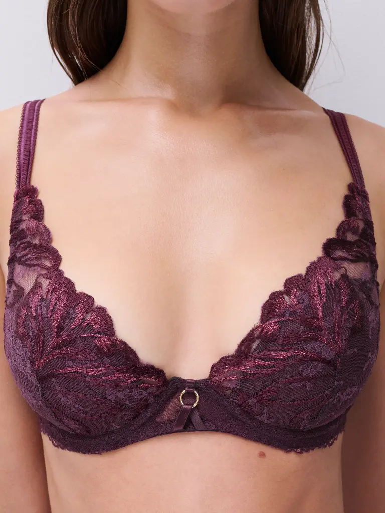 Soutien-gorge armatures avec coques plongeant CHANTELLE "Illusion" C1B4NA - Aubergine Lurex E63